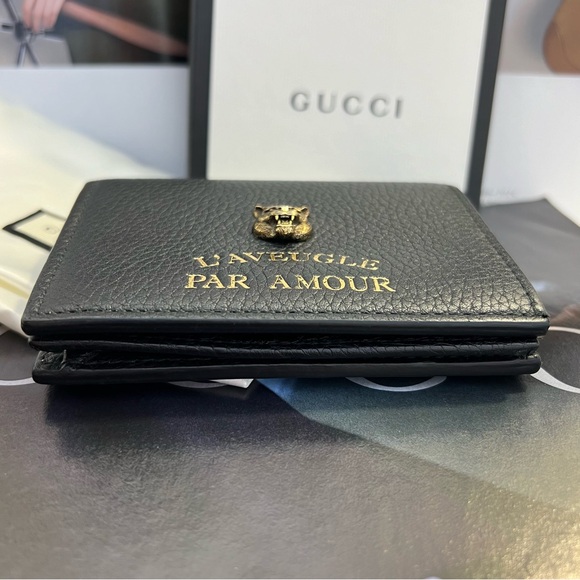 Gucci Animalier Compact Bifold Wallet in Grained Calfskin Leather Authentic - Picture 2 of 9